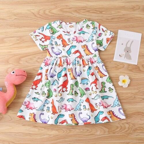 Children Dinosaur Print Short-Sleeved Toddler Baby Girl Dress
