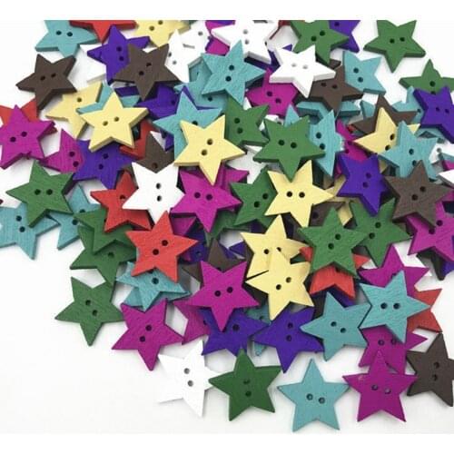 DIY 100pcs Wooden Mixed color 2-Holes star shapes Buttons Scrapbooking Sewing 18mm