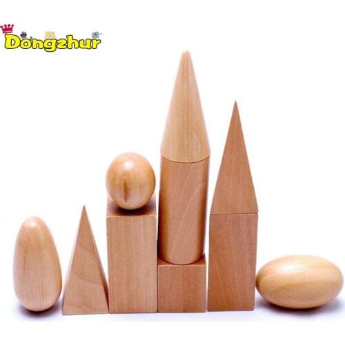 Dongzhur High Quality New Wooden Geometric Solids 3-D Shapes Montessori Learning Education Math Toys Resources YKJ5292