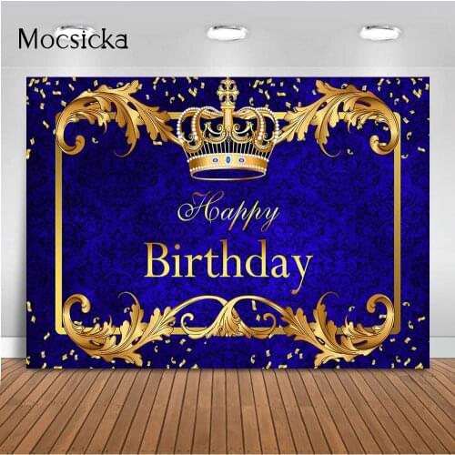 Prince Birthday Party Backdrop for Boys Royal Blue and Gold King Crown Party Decoration Background Royal Little Prince Birthday