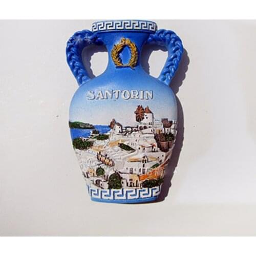 Greece Santorini Mediterranean Water Bottle Tourism Commemorative Refrigerator Stickers 3D Vase Magnet for Fridge Decoration