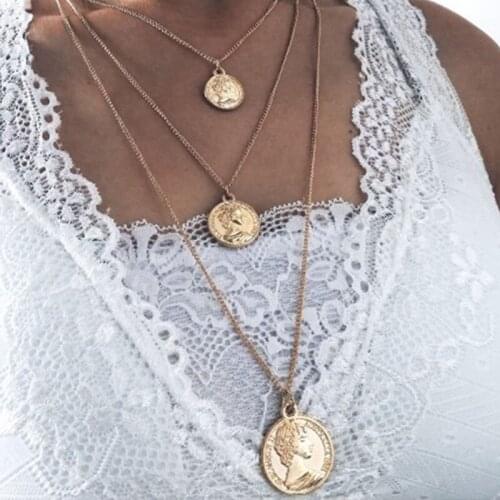 HebeDeer Trendy Choker Coin Necklace Multilayer Chain Girls Rose Gold Color Bohemia Necklaces Chain Women Collares Collier