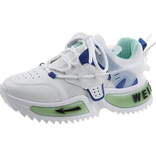 Womens Chunky Sneakers Woman Thick Bottom Platform Vulcanize Shoes Female Fashion PU+ Mesh Breathable Comfortable Casual Shoes