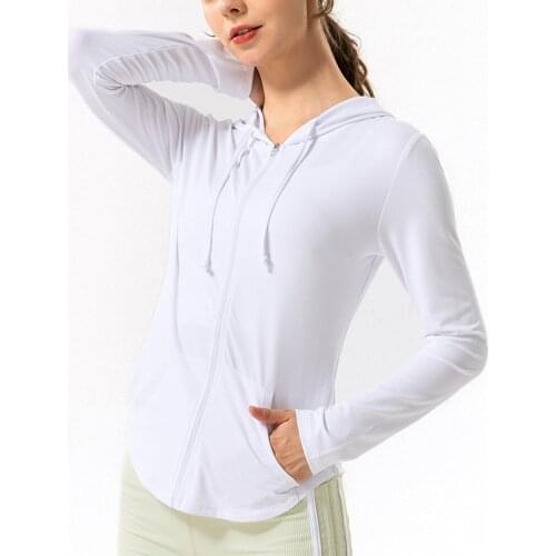 Fitness Women Sports Jacket Hooded Long Sleeves Zipper Gym Top Jogging Training Running Activewear Breathable Quick Dry Solid
