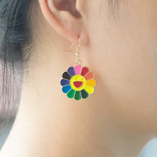 Cartoon Cute Lucky Earrings Colorful Sunflower Drop Earrings for Girls Women Children Birthday Gift Lovely Jewelry Party
