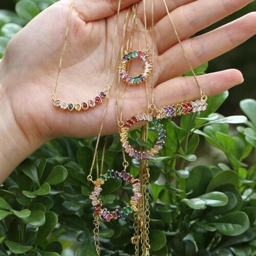 Fashion cubic zirconia micro pave round /V/water drop multicolored long chain necklace design luxury hip hop jewelry for women