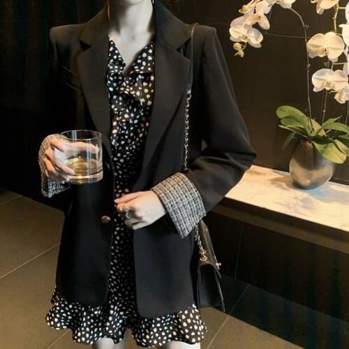 Fashion Velvet Women blazers Female 2019 Loose Oversize long Suits Coat Split Sleeve Elegant Slim Formal Blazer For Women S0129