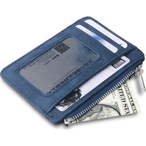 Fashion Small Men Wallet ID Card Holder Durable PU Leather 5 Card Slots Purse With Zipper Coin Pocket Thin Credit Card Case