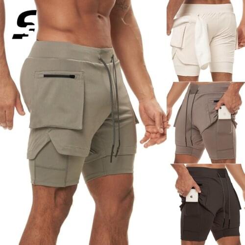Men Gym Fitness Shorts 2 In 1 Sports Shorts Male 4 Colors Double-deck Quick Drying Sports Men Shorts Jogging Workout Gym Shorts