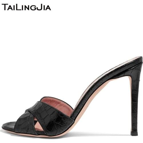Black Sandals Heeled Mules Women High Heel Slipper Shoes Woman 2019 Summer Ladies Buty Heels Fashion Open Toe Big Size Sandal