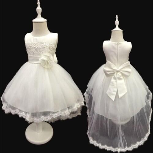 Nicoevaropa New Flower Girls Ball Gown Kids Sleeveless Asymmetrical Cotton Lining Wedding Party Dresses with Flower Kids Vestido