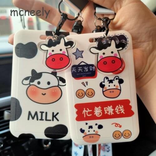 New Milk Cow Bank Credit Card Holders Student Bus ID Holders Identity Badge Protective Shell with Pendant Women Office Supply