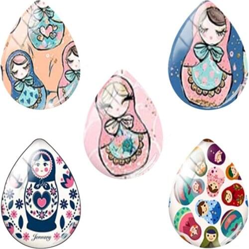 JOINBEAUTY New Russian Dolls Cute Water Drop Shape Glass Cabochon Flat Back Handmade DIY Making Fashion Jewelry Accessories RU20