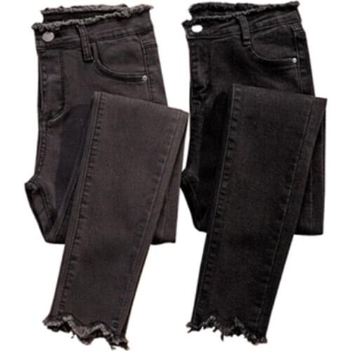 New Spring Autumn Womens Jeans Plus Size Elasticity Denim Casual Trousers Fashion Gray Black Blue Water Wash Pencil Pants KW238