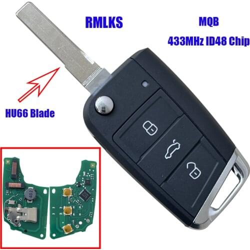 New 3 Buttons Flip Remote Car Key Fob For VOLKSWAGEN MQB 5G0 959 753BC GOLF VII 7 MK7 For Skoda ID48 Chip 434Mhz ASK Sliver Tail