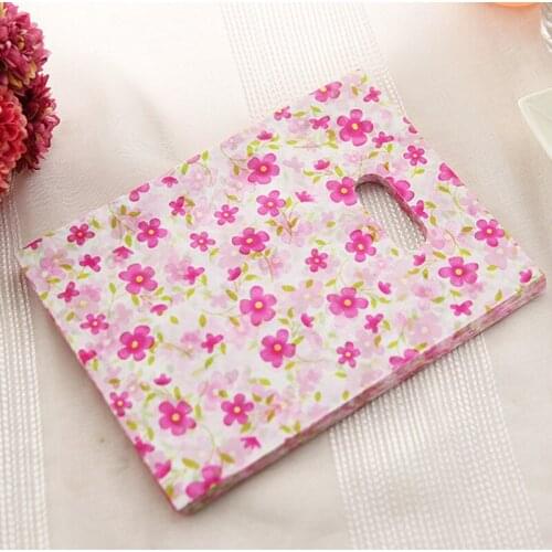 50pcs/lot 25*35cm Hot Pink Flower Plastic Gift Bags With Handles Plastic Packaging For Mini Jewelry Christmas Gift Z168