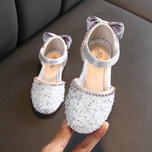 Hot Summer Children Casual Sandals Leather Girls Princess Flat Heel Party Shoes Fashion Sequins Bow Kids Sandals For Girls