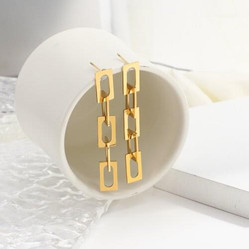 Lifefontier Punk Long Chain Hanging Earrings for Women Geometric Gold Color Stainless Steel Drop Earrings Korean Fashion Jewelry