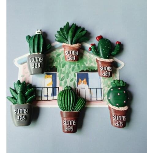 Chic Mini Cactus Fridge Magnets Tropical Plant Resin Magnet for Office Whiteboard Decoration Refrigerator Magnets Plant Stickers