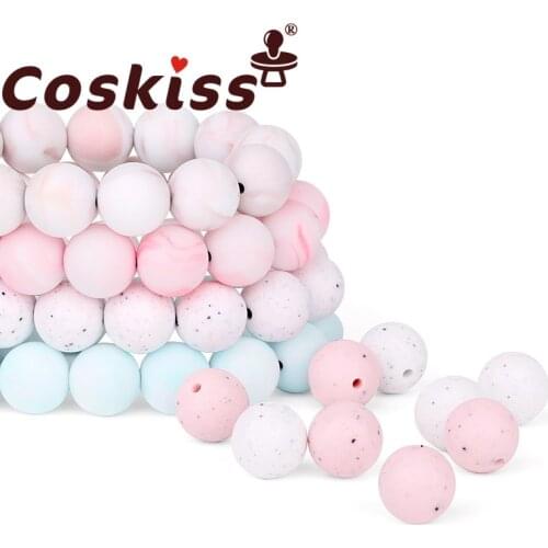 Coskiss 15mm 10pcs/Lot Silicone Beads Baby Teething Beads Baby Teether Safe Food Grade Nursing Chewing Round Fashion Beads