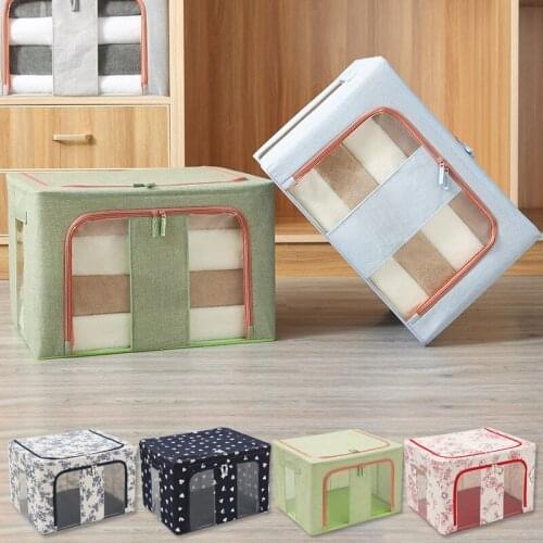 Foldable Storage Box Large Capacity Clothing Organizer with Steel Frame Transparent Window Handles Cloths Container