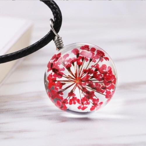 Glass Charms kids Necklace Dried Flower Real Dry Round Chain Necklace for Women Jewelry Fashion Butterfly choker necklace