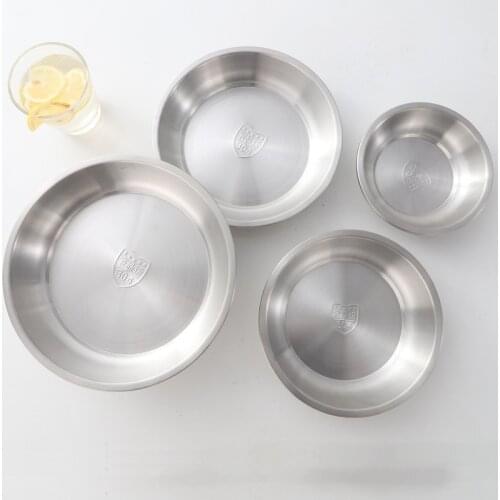 14-26cm 304 Stainless Steel Dishes Plates Kitchen Dining Food Storage Plate Round Dessert Dishes Dinner Salad Plate Dinnerware