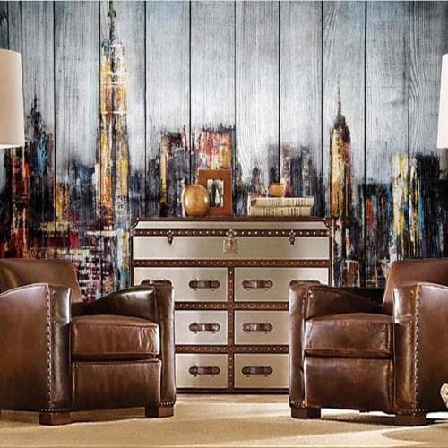 Embossed Mural City Night Wood Design for Living Room BedroomHome Wall Art Decor papier peint mural 3d Photo Wallpaper