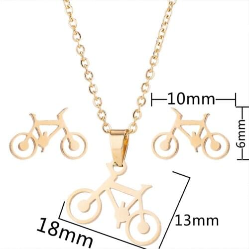 Bicycle necklaces for womens jewelry on the neck stainless steel statement simple necklace three-piece set fashion gold chain
