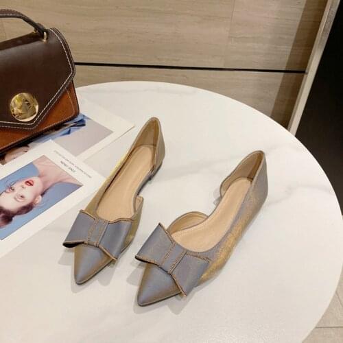 Spring Autumn Women Flats Bow-Knot Pointed Toe Womens Flat Ballet Fashion Women Leather Shoes Casual Ladies Loafers