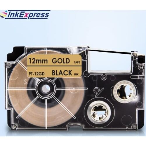 InkExpress 12mm XR-12GD Tape For CASIO XR-12GD Label Tape Black on Gold Printer Ribbon For CASIO Label Maker KL-100 KL-120