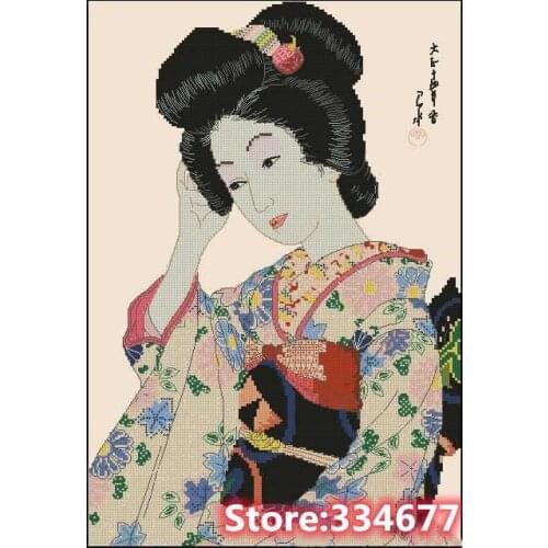 Japanese Woman Maid Geisha Sewing Kit Top Quality Embroidery Needlework 14CT Unprinted Art Cross Stitch Kits DIY Handmade Decor