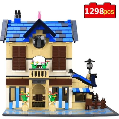 1298pcs Small Size French Country Lodge Creator House Building Blocks Friends Bricks High Tech Educational Toys For Children
