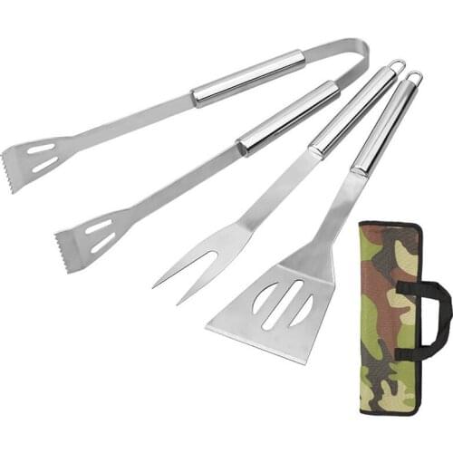 4 pcs BBQ Grill Accessories Stainless Steel Barbecue Grilling Tools BBQ Tongs Skewer Fork Spatula Portable Outdoor BBQ Tools Set