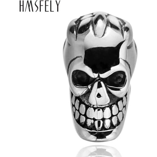 HMSFELY 2mm Hole Size Stainless Steel Skull Head Beads Accessories For DIY Beaded Bracelet Making Findings Jewelry Bead 5pcs
