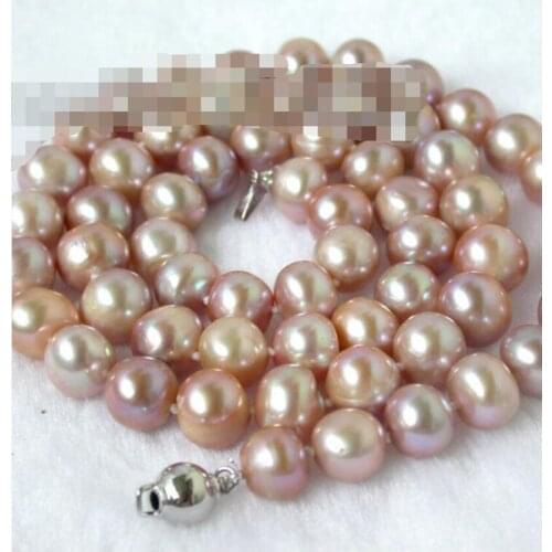 9-10mm purple round Pearl Necklace 925silver 32inch fine jewelry
