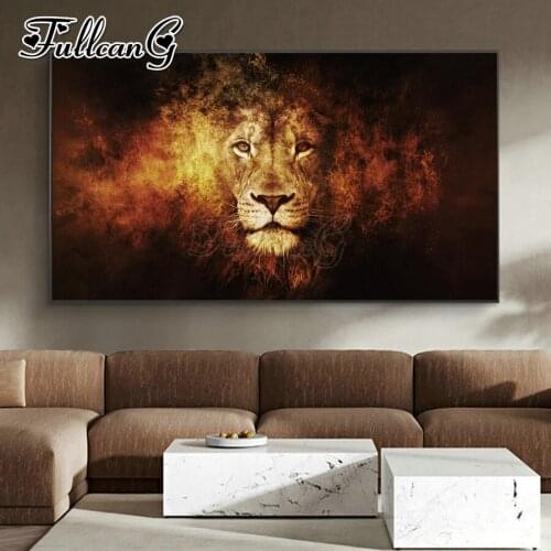 FULLCANG Abstract animals lion king large diamond painting 5d diy full square round drill mosaic embroidery sale decor FC3214