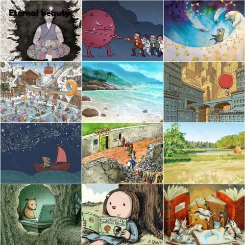 Diamond Painting Cartoon Abstract Figure Painting A Little Girl Is Lying Down and Reading Full Square Drill Diamond Embroidery