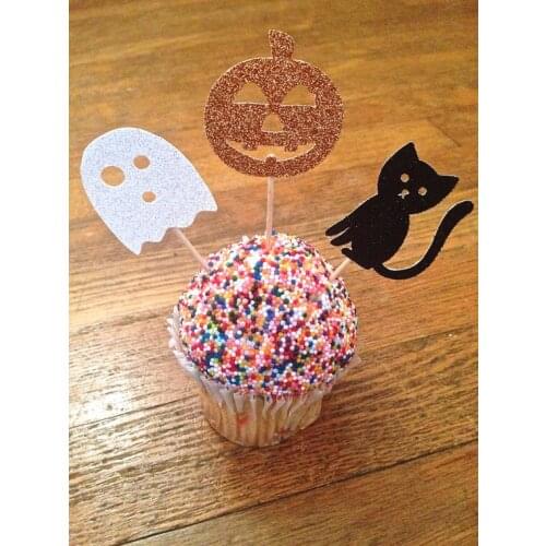 Glitter Happy Halloween Cupcake Toppers event Party Picks baby shower wedding birthday toothpicks decor