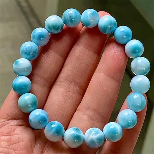 Natural Larimar Bracelet Round Bead High Quality Fashion Jewelry For Women Gift