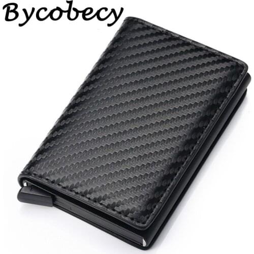 Bycobecy Carbon Fiber RFID Blocking Mens Credit Card Holder Leather Bank Card Wallet Case Cardholder Protection Purse For Women
