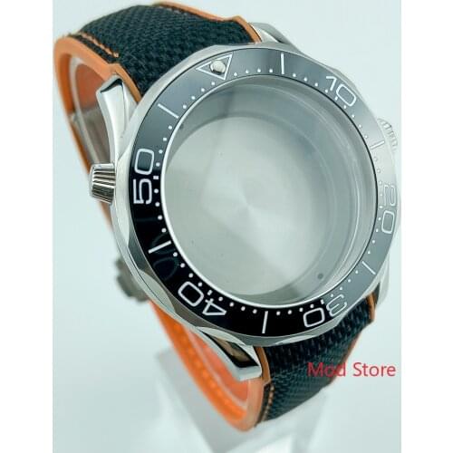 For ETA2824 PT5000 Automatic Movement 20ATM 41mm Black White Writing Bezel Watch Case Sea-Master Style Sapphire Cystal