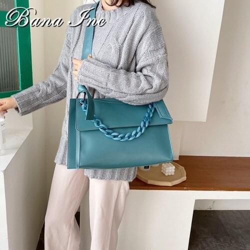 Acrylic Chain Design Womens Branded Winter PU Leather Crossbody Bag Women 2021 Trend Shoulder Handbags Trending Hand Bag