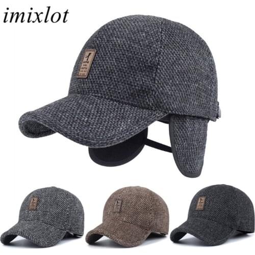 Imixlot Newest Simple Casual Winter Outdoor Adult Woolen Felt Knitted Design Baseball Cap Warm Earflap Adjustable Sport Hat
