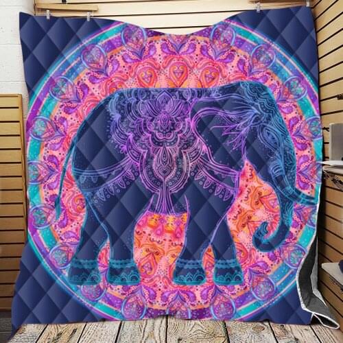 Indian Bohemian Boho Colorful Elephant Mandala Quilt Blanket