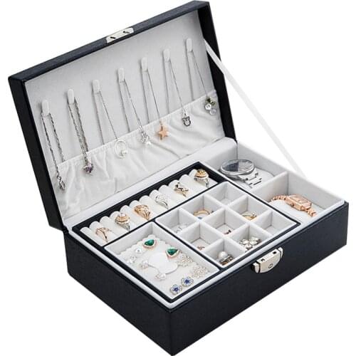 MOONLAY Newly Jewelry Box Creative Leather Storage Earring Portable Multi-Layer Makeup Box PU Watch Box Necklace Holder