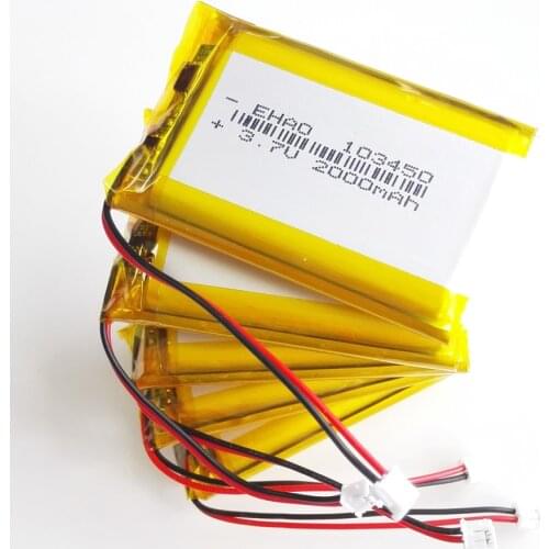 5pcs EHAO 103450 3.7V 2000mAh lipo polymer lithium rechargeable battery + jst 1.5mm 2pin plug for MP3 GPS navigator DVD
