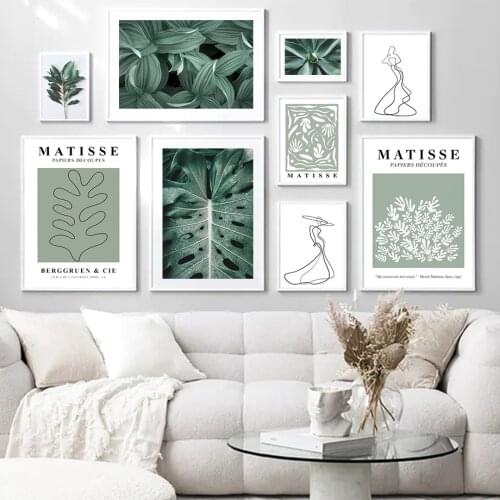 Monstera Green Plants Matisse Leaf Woman Wall Art Canvas Painting Nordic Posters And Prints Wall Pictures For Living Room Decor