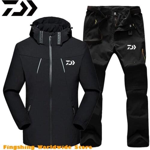 Men Spring Autumn Outdoor DAIWA Fishing Jackets and Pants Waterproof Windproof Male Sport Fishing Clothing 1 Set