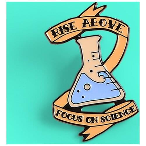Scientist Pins 'Rise Above Focus On Science' Chemistry Beaker bottle Ribbon Slogan Banner Brooches badges Lapel Chemist jewelry